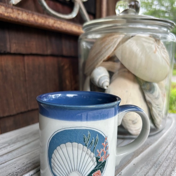Nautical Blue and White Ceramic Mug Set. Sailboats and Seashells. - Picture 4 of 8